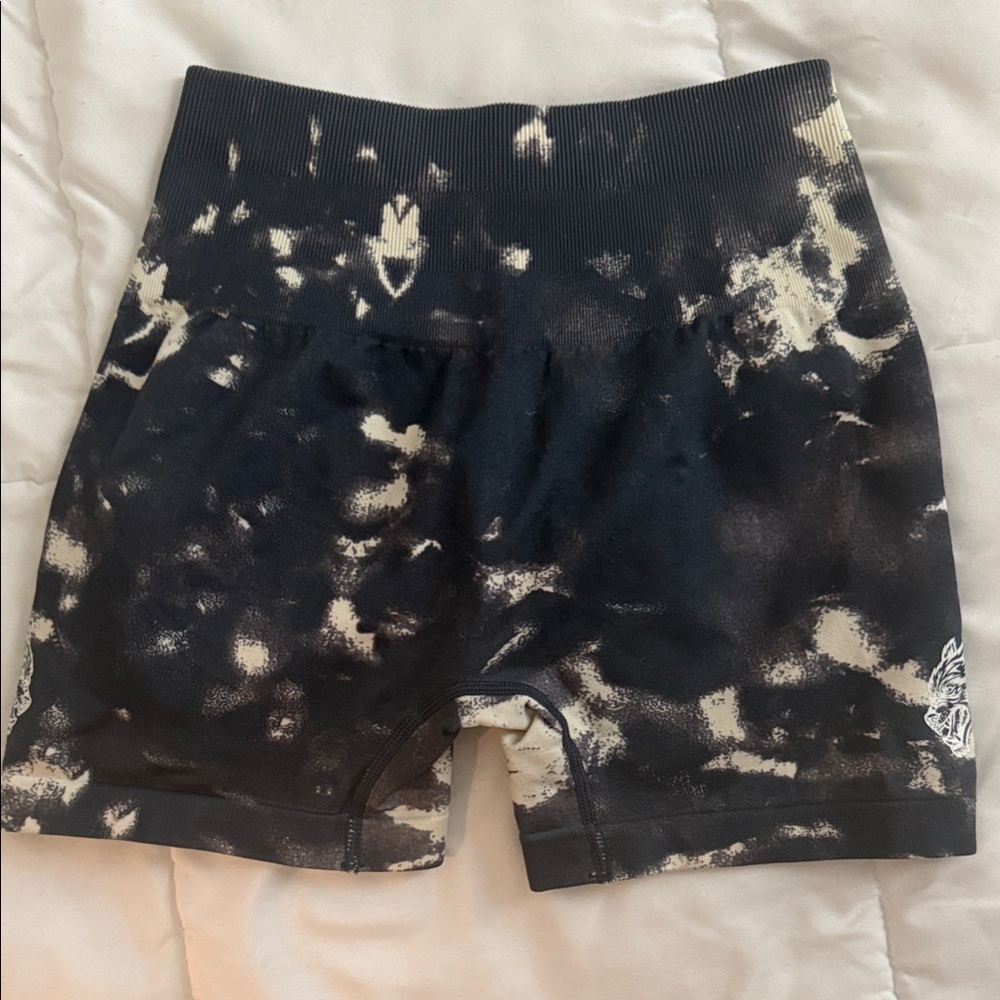 dark gray and Cream Tie-Dye Shorts